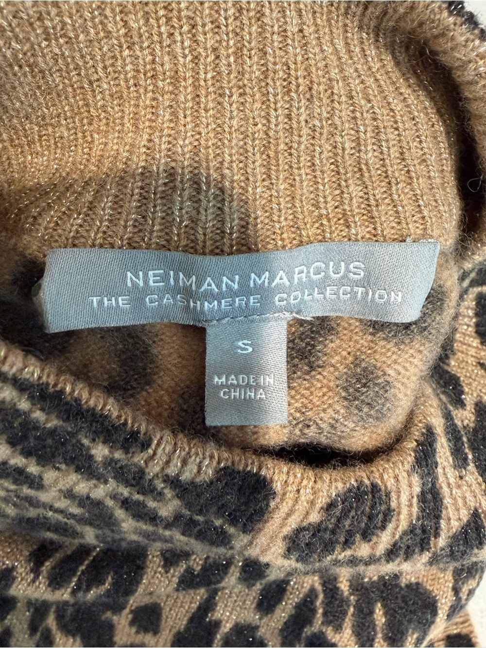 Neiman Marcus Cashmere Leopard Print Mock Turtleneck Sweater — Brown and Black - Picture 2 of 7